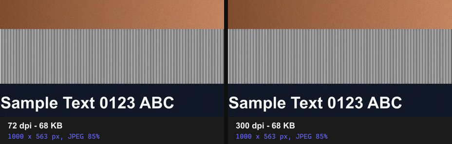 72dpiと300dpiで保存した同じ画像の比較。見た目もファイルサイズも完全に同一